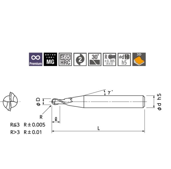 Fresa esférica NS TOOL MSBH230 hasta 65 HRC - Imagen 2
