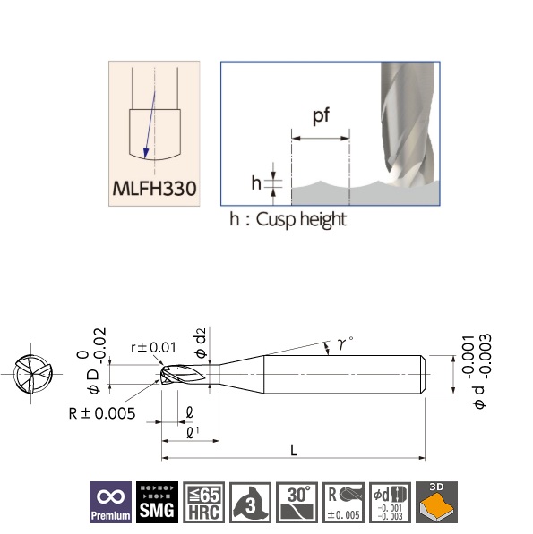 Fresa de lente NS TOOL MFLH330 hasta 65 HRC - Imagen 2